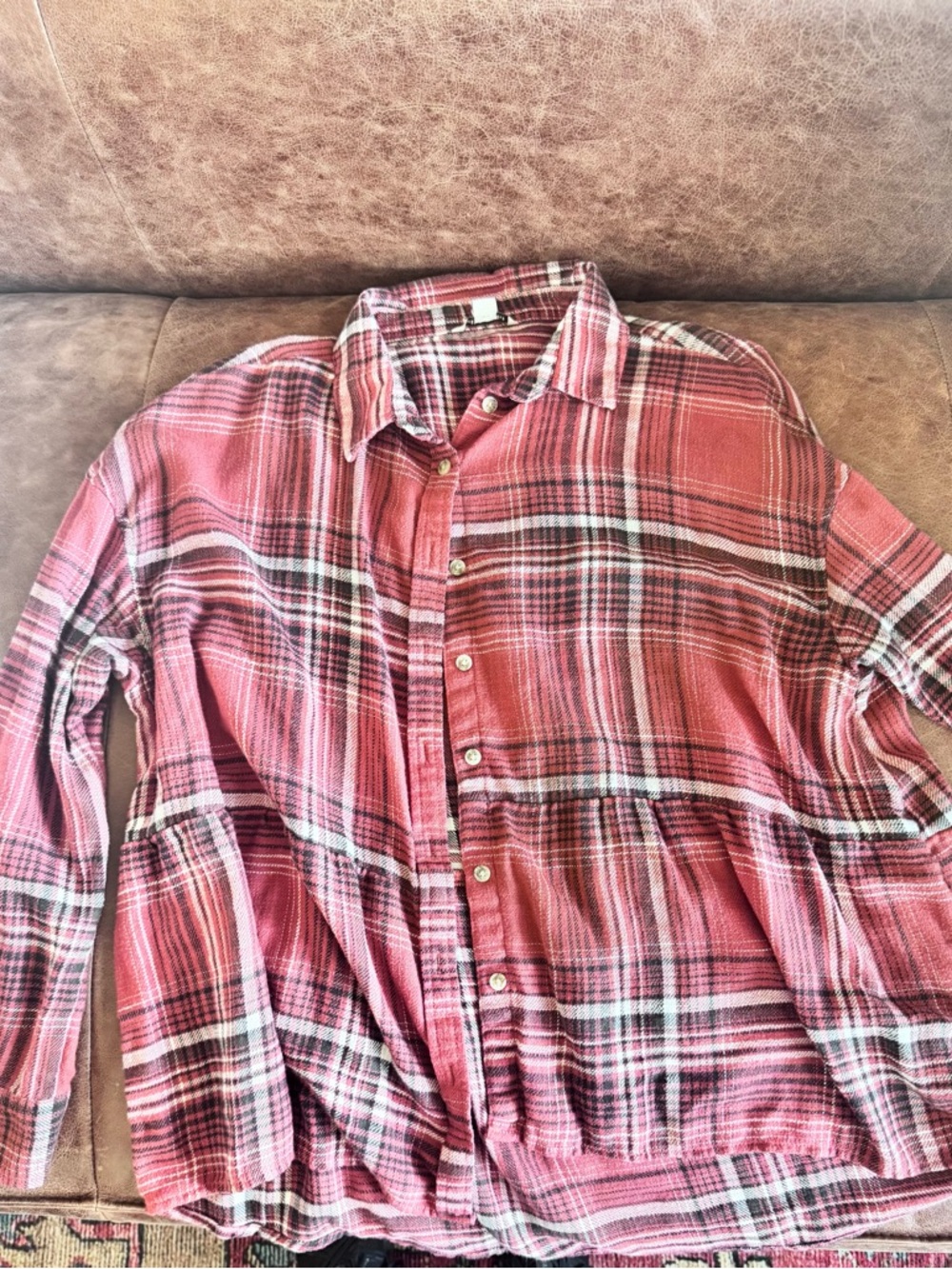 Women's Red Plaid Peplum Button-Up Shirt
